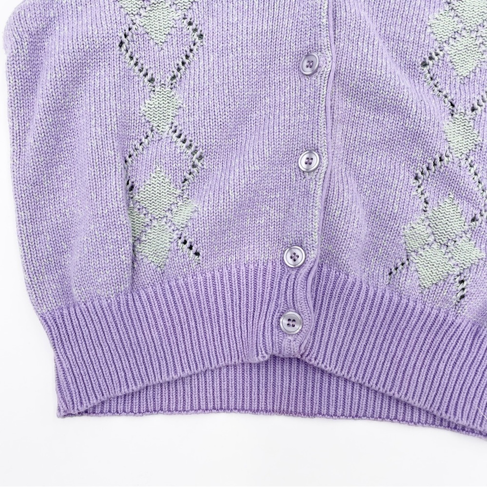 Vintage 90s Y2K Preppy Liz Golf Pastel Purple Green Argyle Knit Sweater Vest - Picture 5 of 8